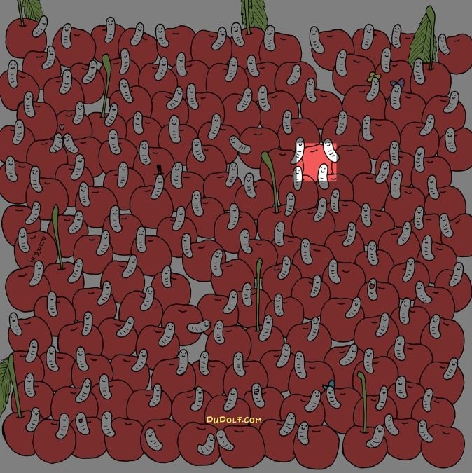 لغز للأشخاص ذوي عين النسر: ابحث عن الكرز بدون دودة في 30 ثانية